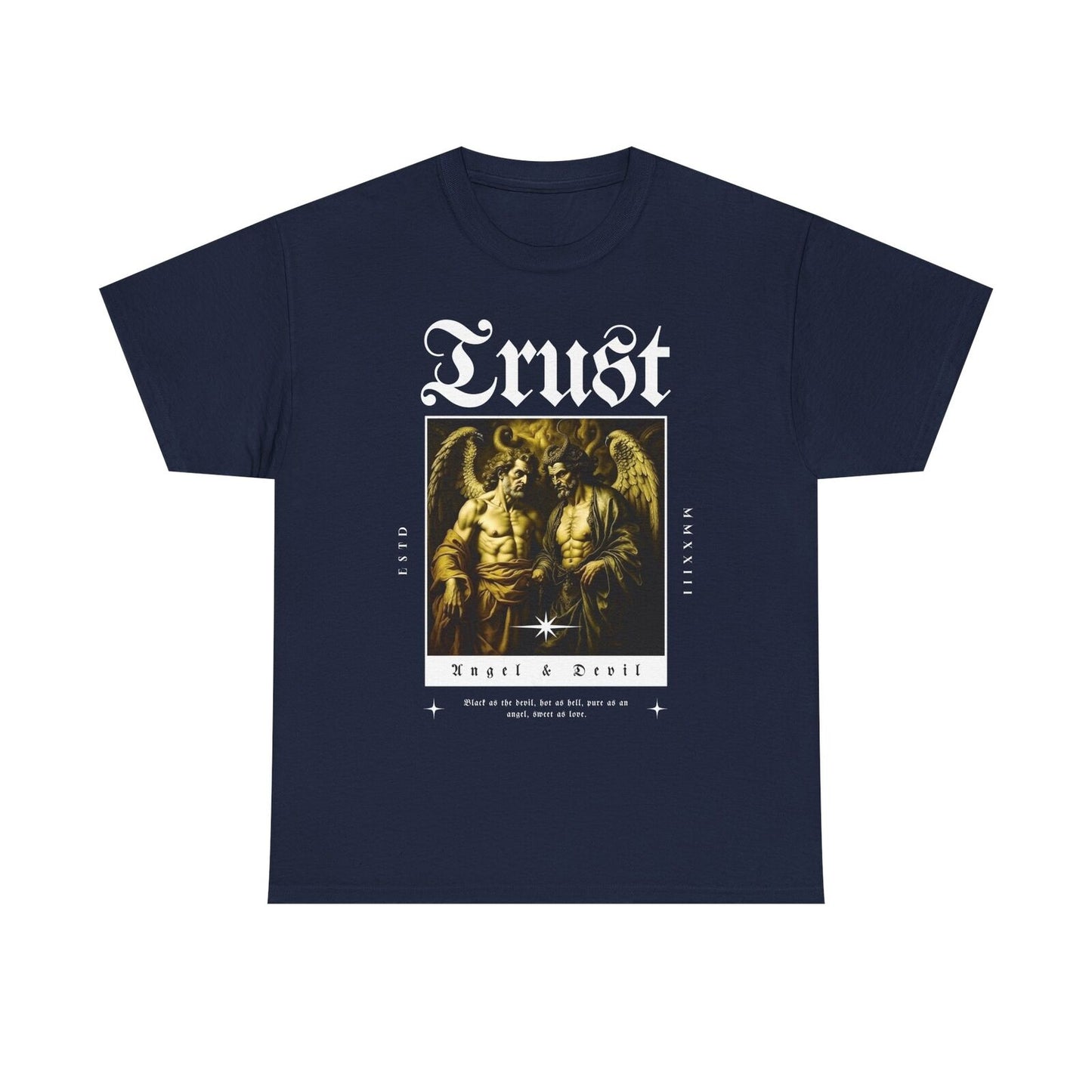 Men's Graphic T-Shirt - Trust Angel & Devil Design, Vintage Typography Art Wear