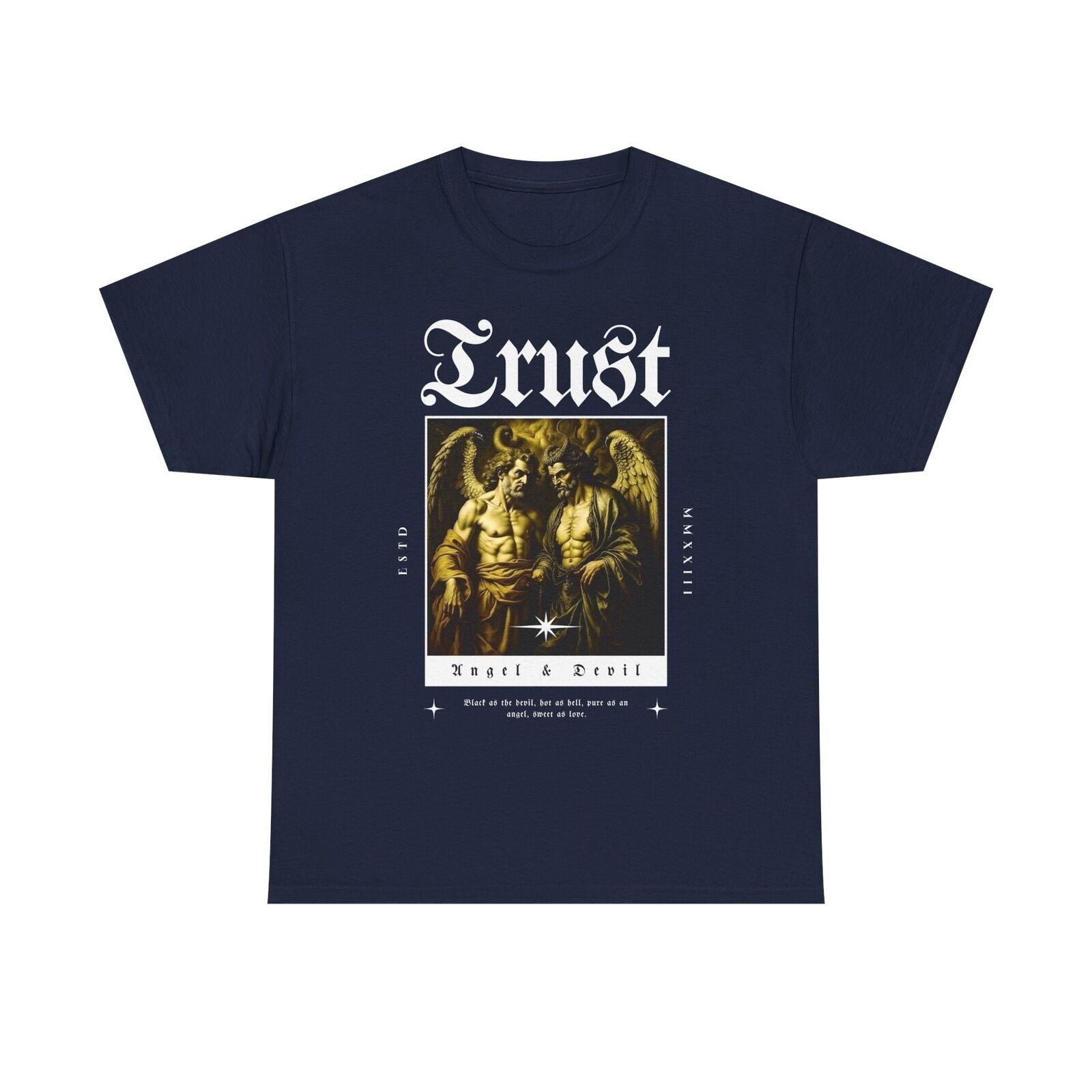 Men's Graphic T-Shirt - Trust Angel & Devil Design, Vintage Typography Art Wear