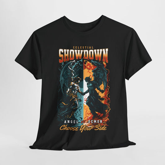 Men's T-Shirt with Celestial Showdown Angel vs Demon Graphic Design, Choose Side