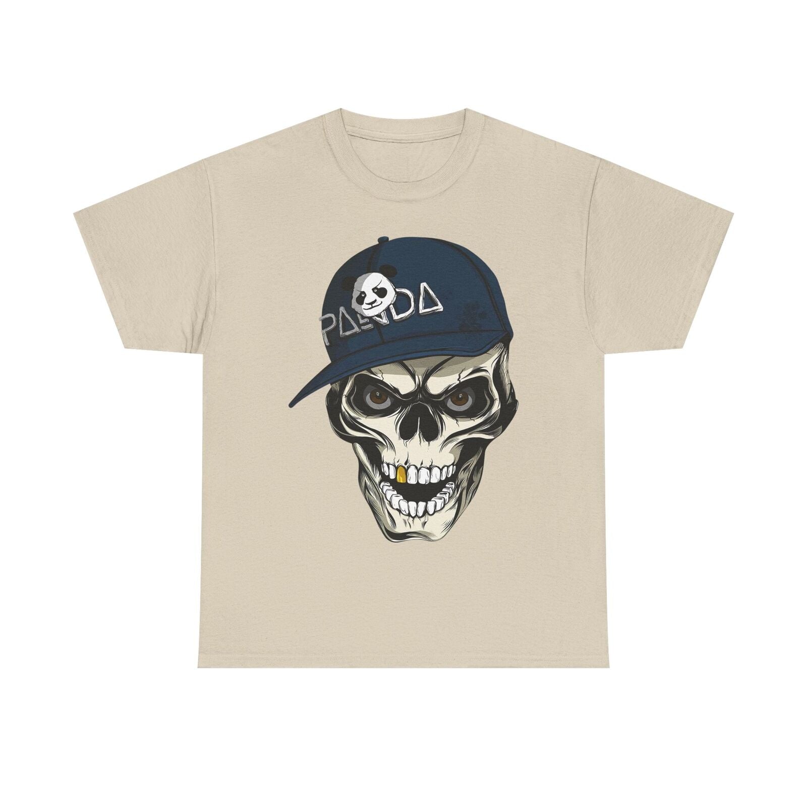 Stylized Skull Men's T-Shirt with Panda Cap Graphic, Unique Streetwear Design
