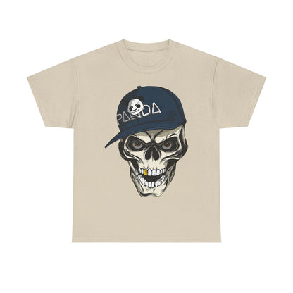 Stylized Skull Men's T-Shirt with Panda Cap Graphic, Unique Streetwear Design