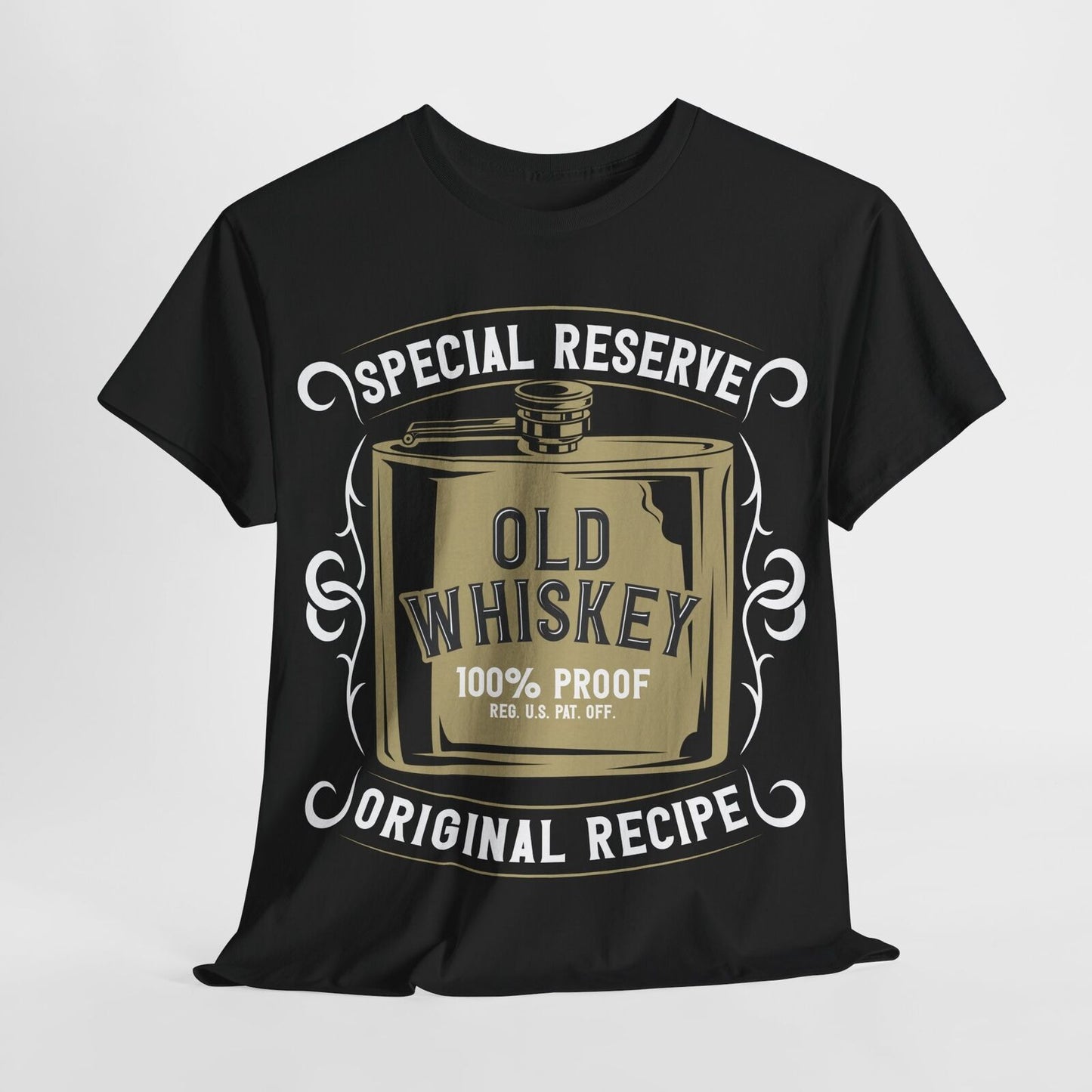 Vintage Men's T-Shirt with Stylish Old Whiskey Hip Flask Graphic Design Elements