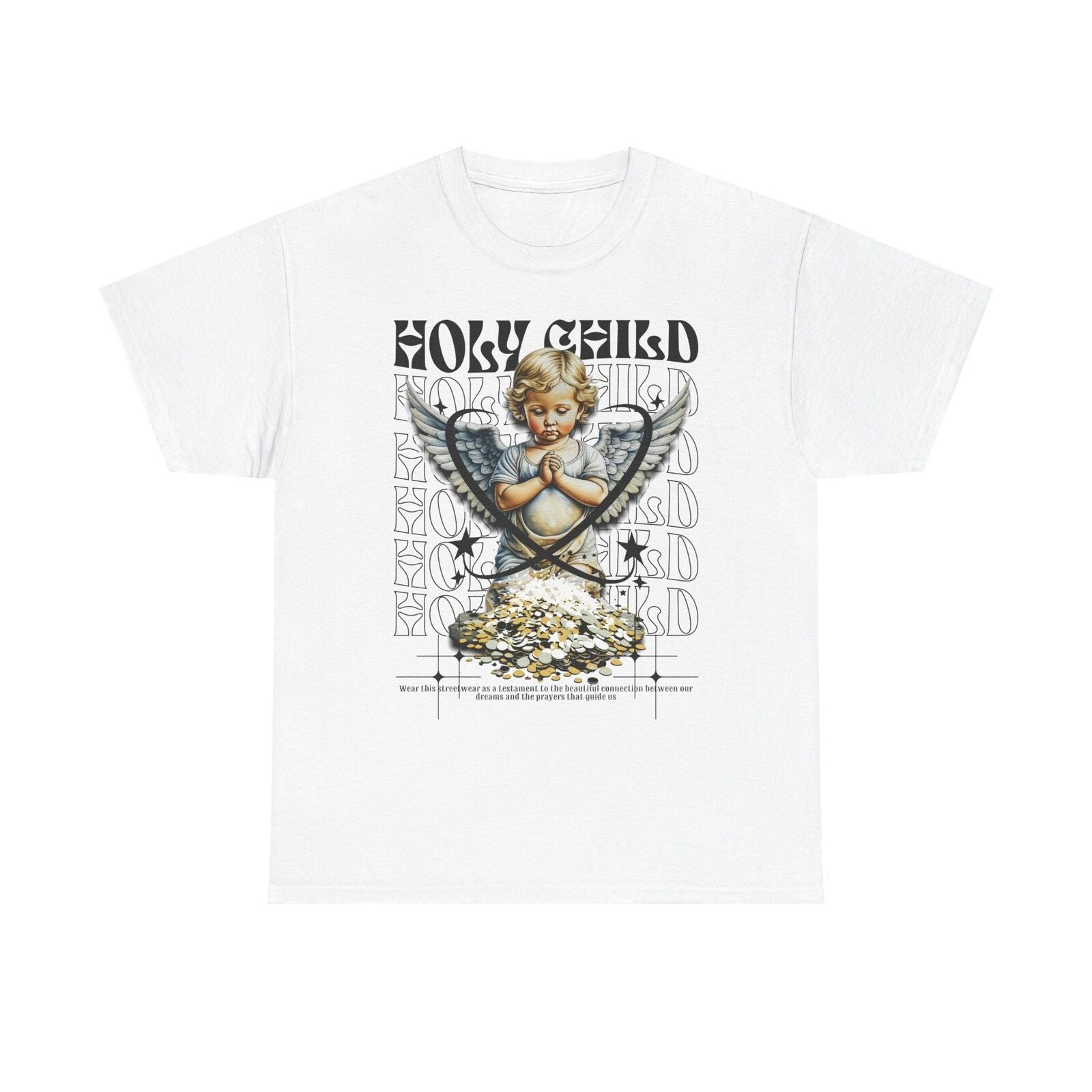 Stylish Men's T-Shirt with Cherubic Angel Graphic, Holy Child Design Coins Print