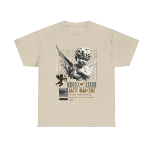 Men's T-Shirt Grayscale Angel Design, Bold Matchmakers Text & Artistic Elements
