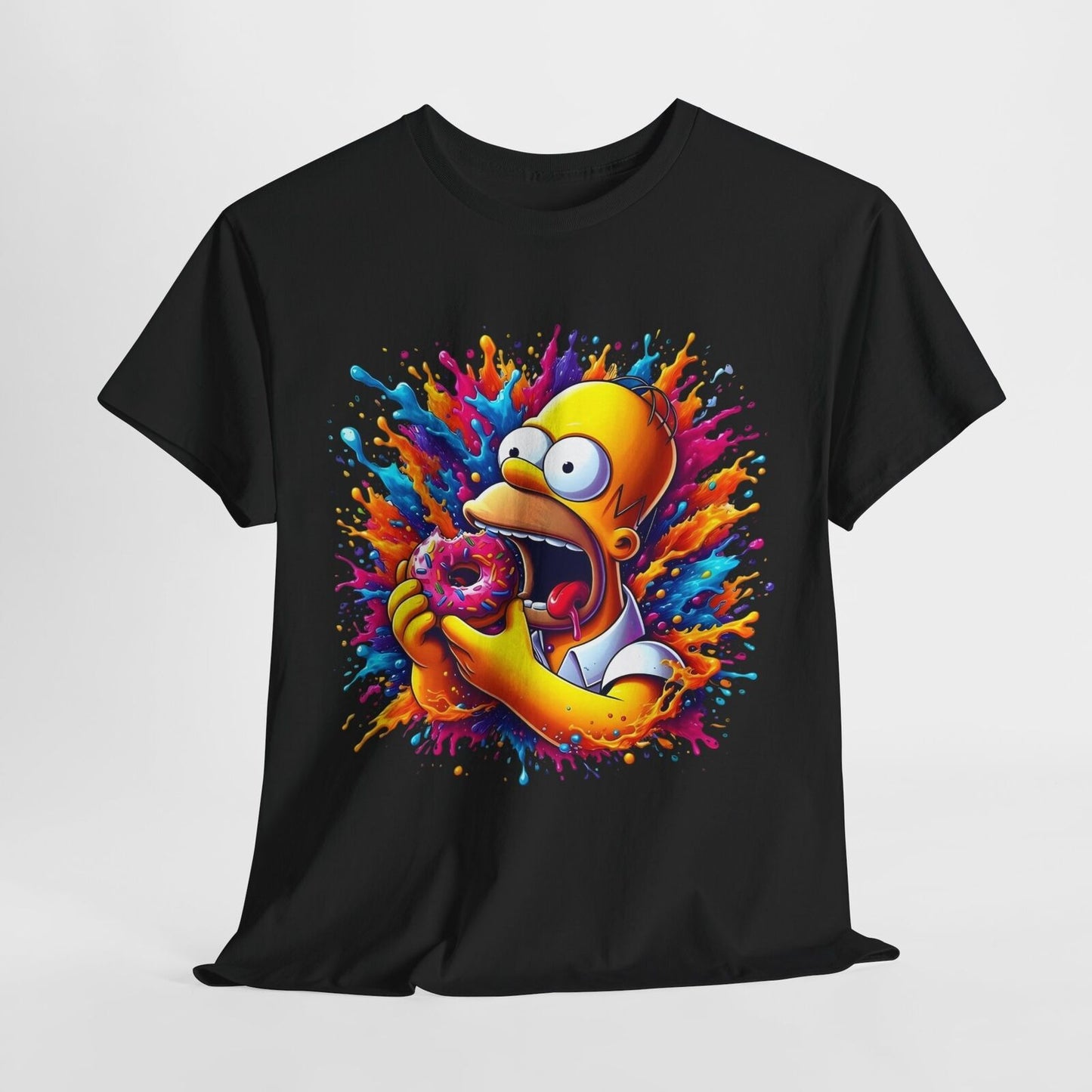 Funny Homer Simpson T-Shirt with Bold Donut Design and Colorful Art Splash