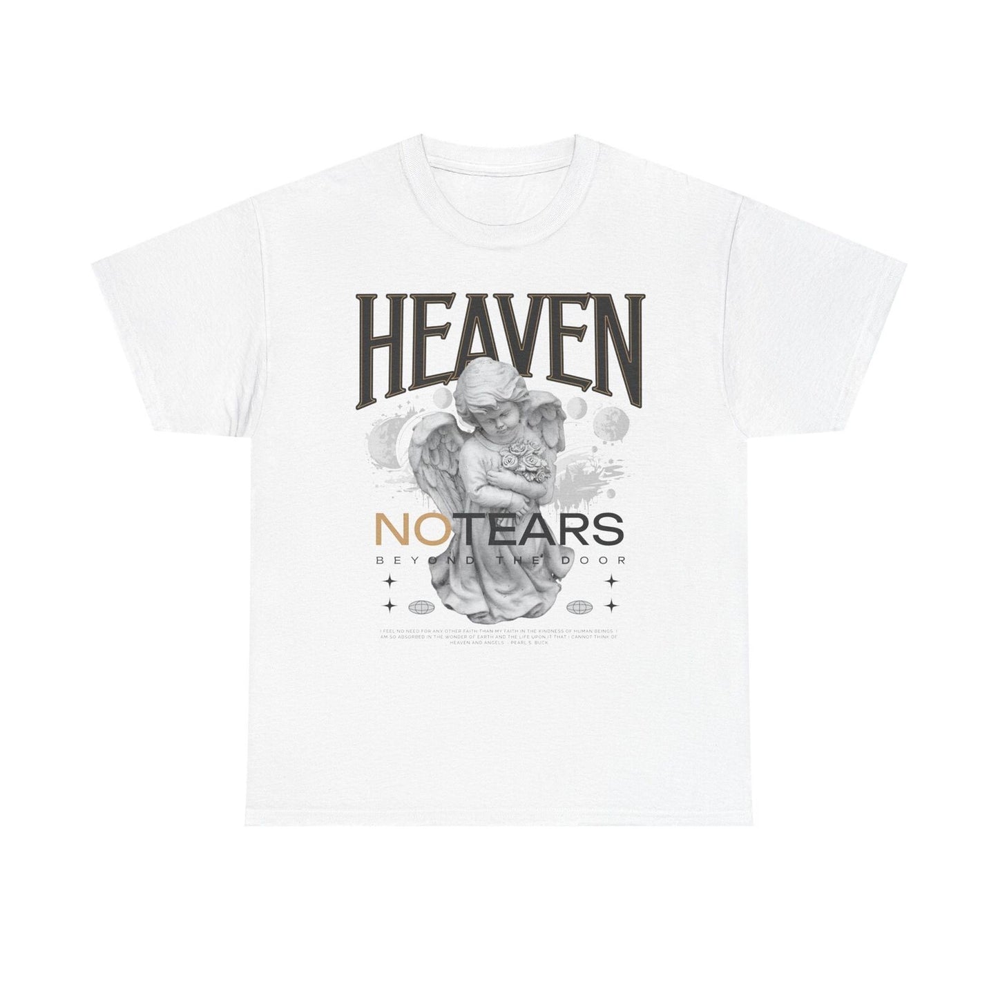 Heaven No Tears Graphic Men's T-Shirt Cherubic Angel Design with Celestial Style