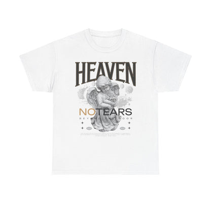 Heaven No Tears Graphic Men's T-Shirt Cherubic Angel Design with Celestial Style
