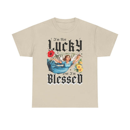 Vintage Mens T-Shirt "I'm Not Lucky But I'm Blessed" with Angel Design & Florals