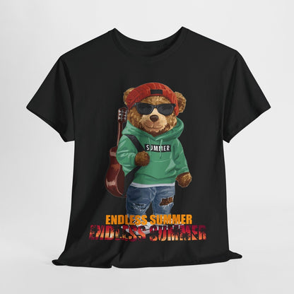 Endless Summer Teddy Bear Men's T-Shirt - Cool Bear in Hoodie with Guitar Design