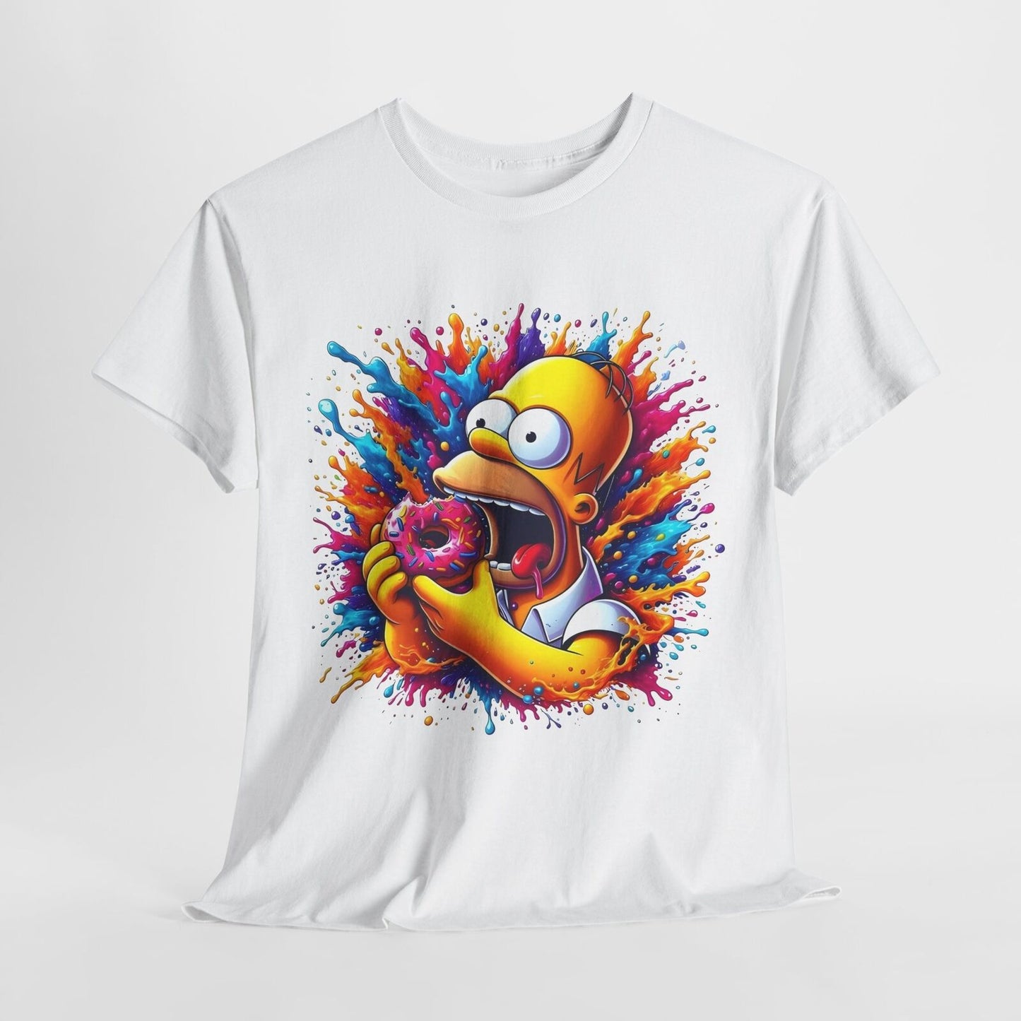 Funny Homer Simpson T-Shirt with Bold Donut Design and Colorful Art Splash
