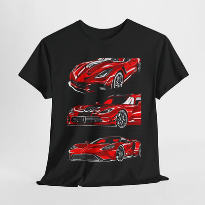 Rev Up Your Style: Graphic T-Shirt Featuring Iconic Red Sports Cars in Motion!