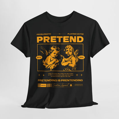 Retro Cherubic Men's T-Shirt - Bold "PRETEND" Graphic Design with Drama Quote