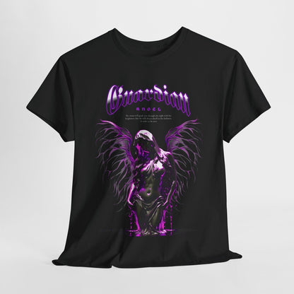 Mens T-Shirt with Unique Guardian Angel Design - Stylish Dark Gray & Magenta Art