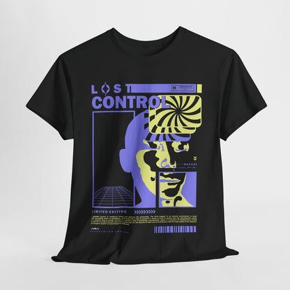 Vibrant Graphic T-Shirt Design Featuring 'LOST CONTROL' with Surreal Elements
