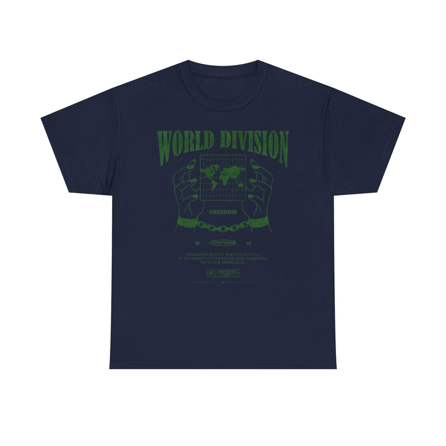Stylish Pixelated World Impression T-Shirt Design Glittering Dark Green Text