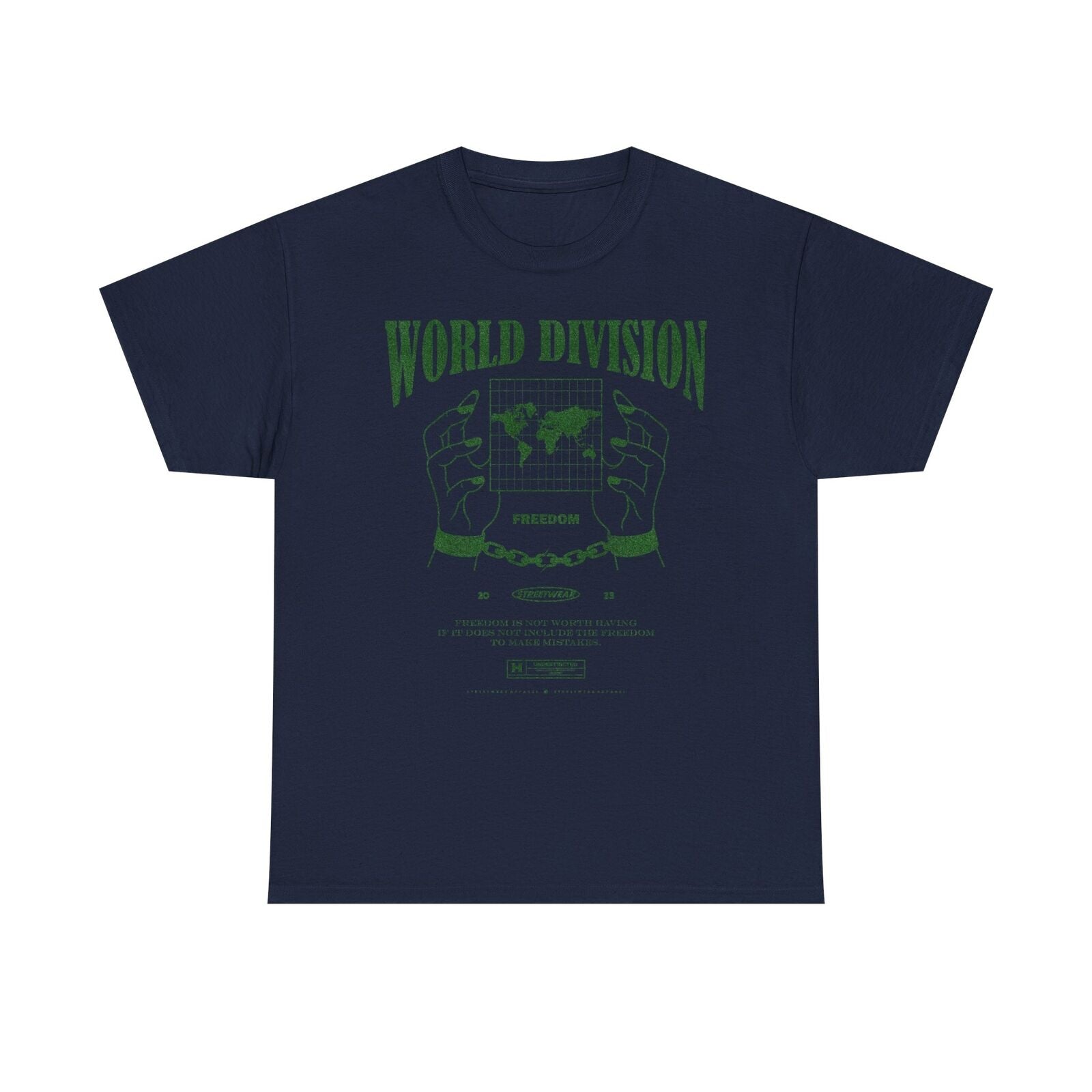 Stylish Pixelated World Impression T-Shirt Design Glittering Dark Green Text