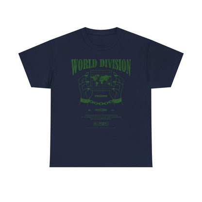 Stylish Pixelated World Impression T-Shirt Design Glittering Dark Green Text
