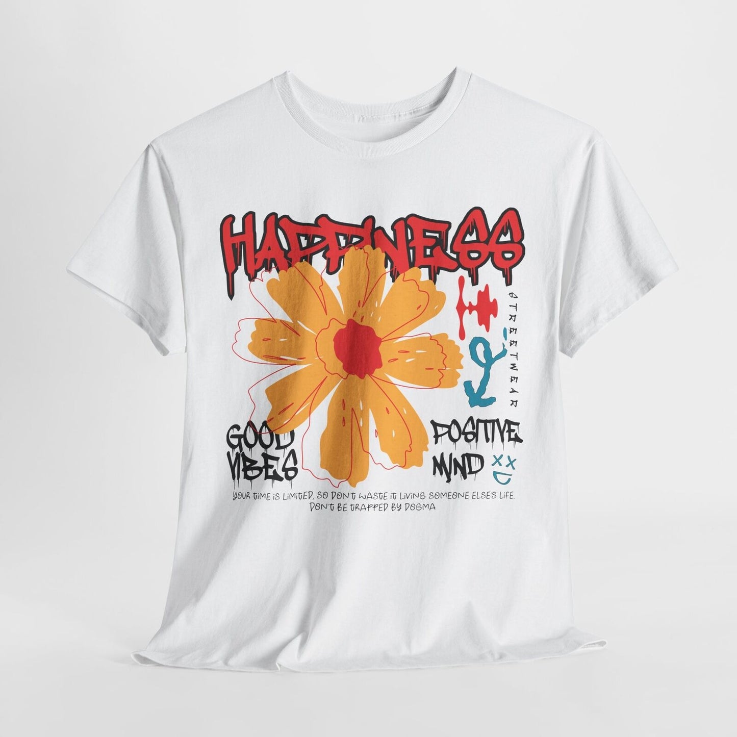 Vibrant Men's T-Shirt Bold Graffiti Flower Design and Inspiring Positive Quote