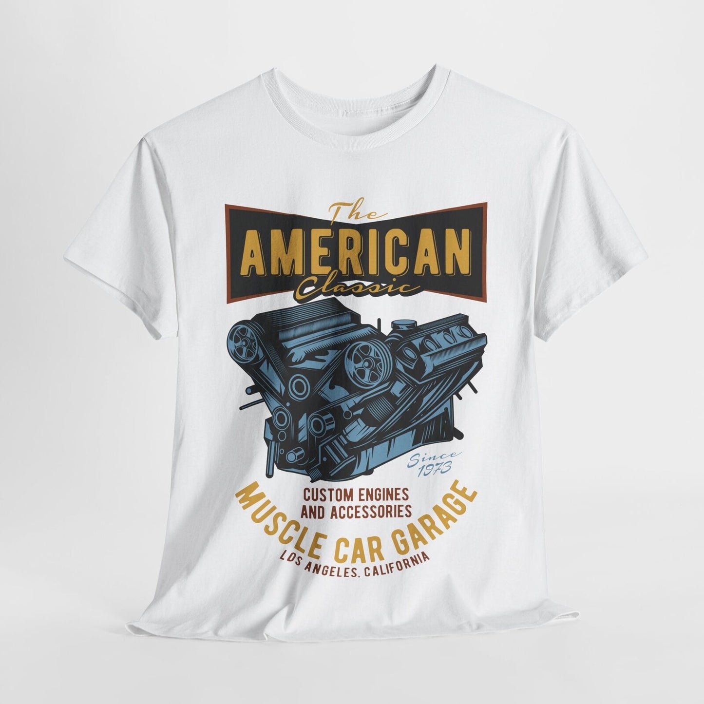 American Classic Muscle Car Garage Men's T-Shirt Custom Engines 1973 Design Tee
