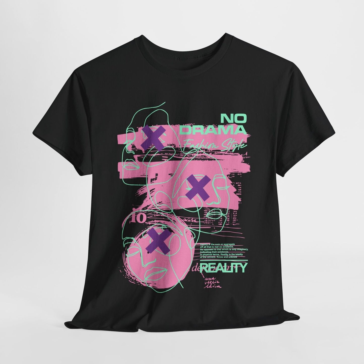  T-Shirt with Bold 'NO DRAMA' Design, Abstract Art & Fashion Style Aesthetic