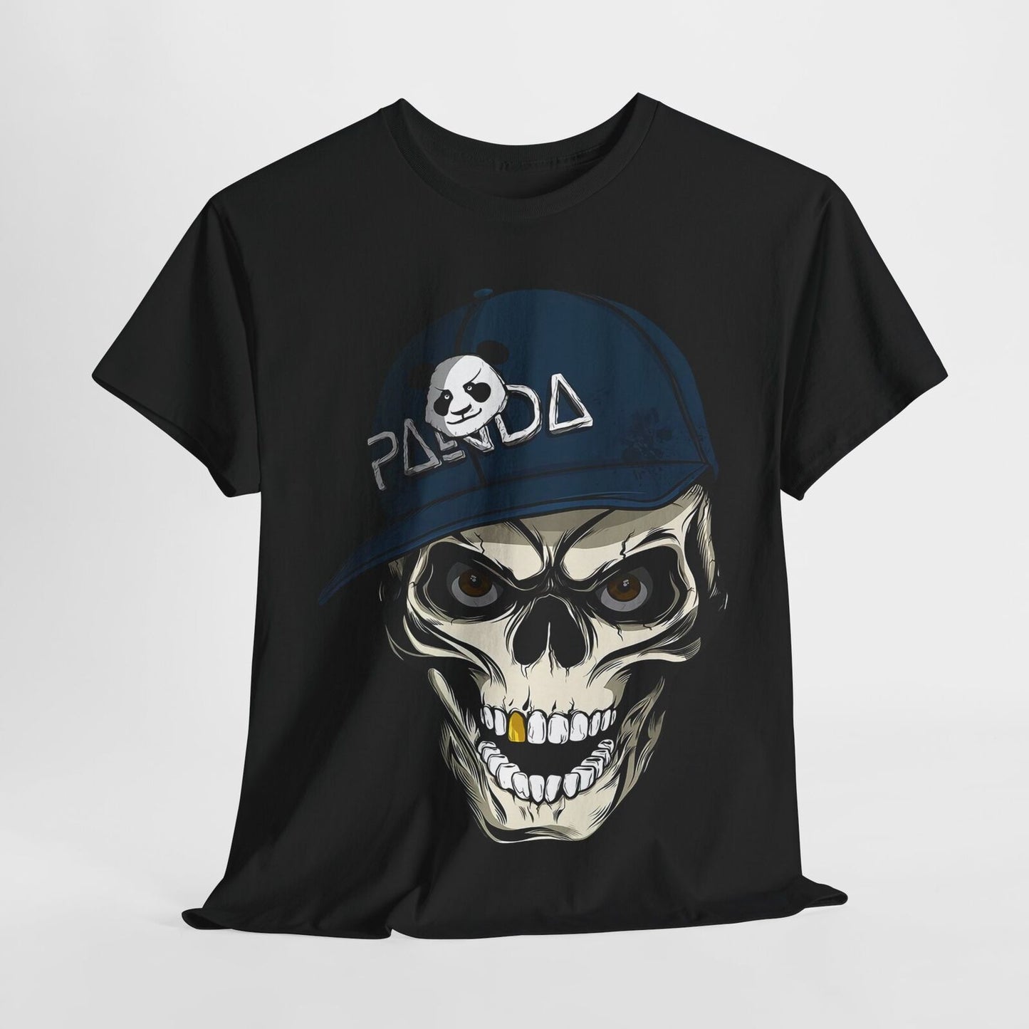 Stylized Skull Men's T-Shirt with Panda Cap Graphic, Unique Streetwear Design