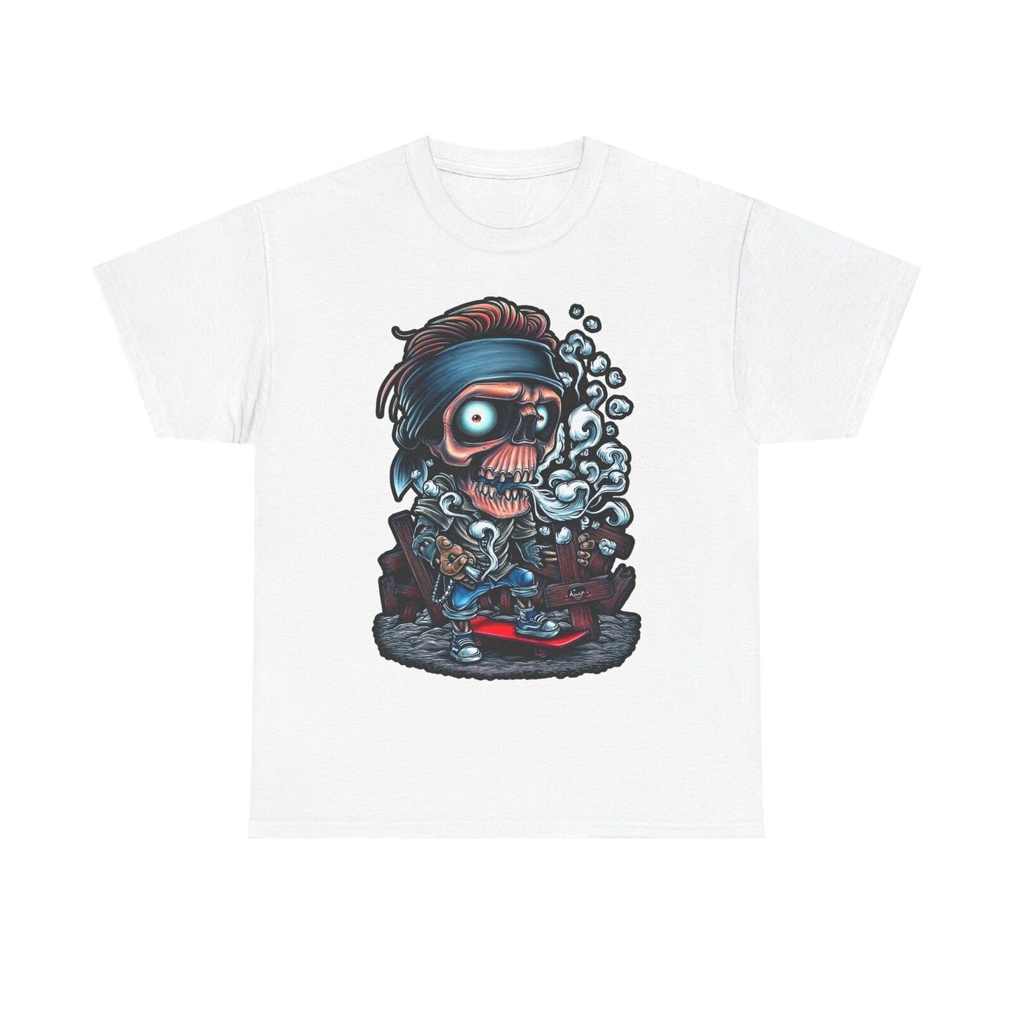 Cool Skeleton Skateboarder Men's T-Shirt, Graphic Skull Art, Smoky Vapor Design