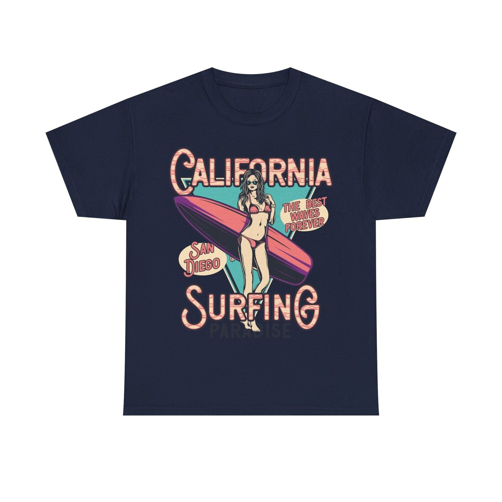 Vintage Mens T-Shirt with California Surfing Graphic, Retro Bikini Surfer Design