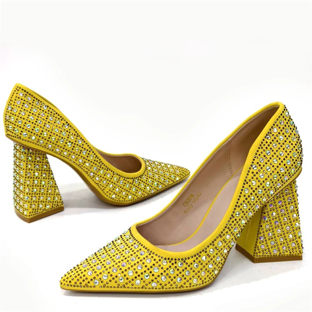 Close-up view of luxurious rhinestone detailing on women's slingback pumps, enhancing every outfit.