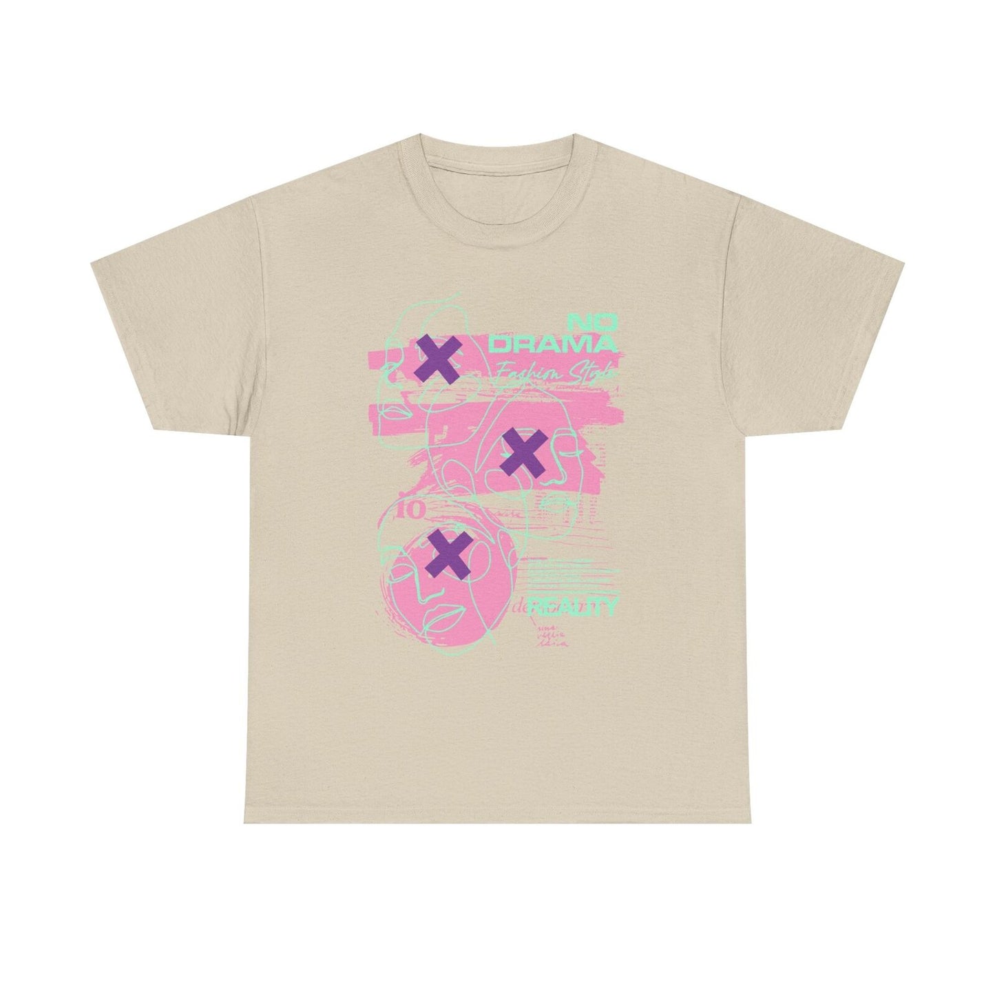 T-Shirt with Bold 'NO DRAMA' Design, Abstract Art & Fashion Style Aesthetic