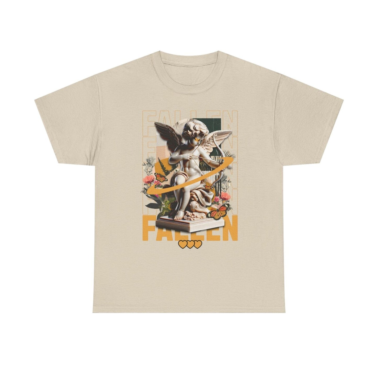 Men's T-Shirt with Artistic Cherubic Angel Design and Bold 'FALLEN' Graphic Art