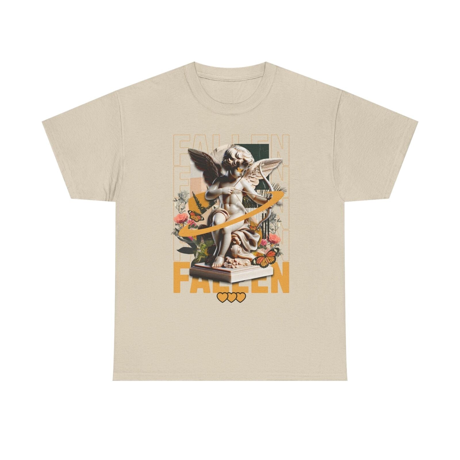 Men's T-Shirt with Artistic Cherubic Angel Design and Bold 'FALLEN' Graphic Art