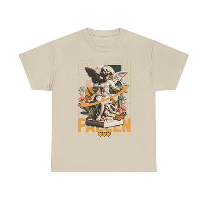 Men's T-Shirt with Artistic Cherubic Angel Design and Bold 'FALLEN' Graphic Art