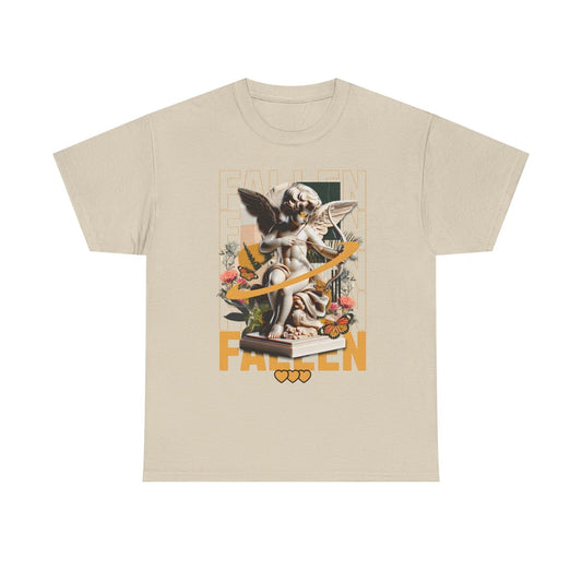 Men's T-Shirt with Artistic Cherubic Angel Design and Bold 'FALLEN' Graphic Art