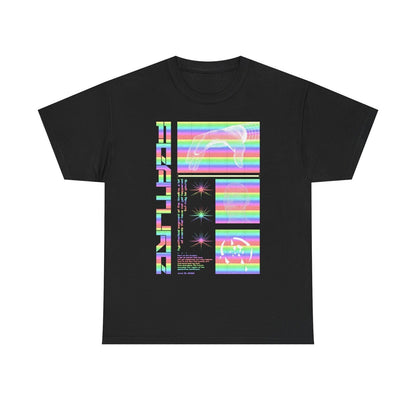 Vibrant Rainbow T-Shirt Design: Futuristic Time Travel Art for Trendsetters!