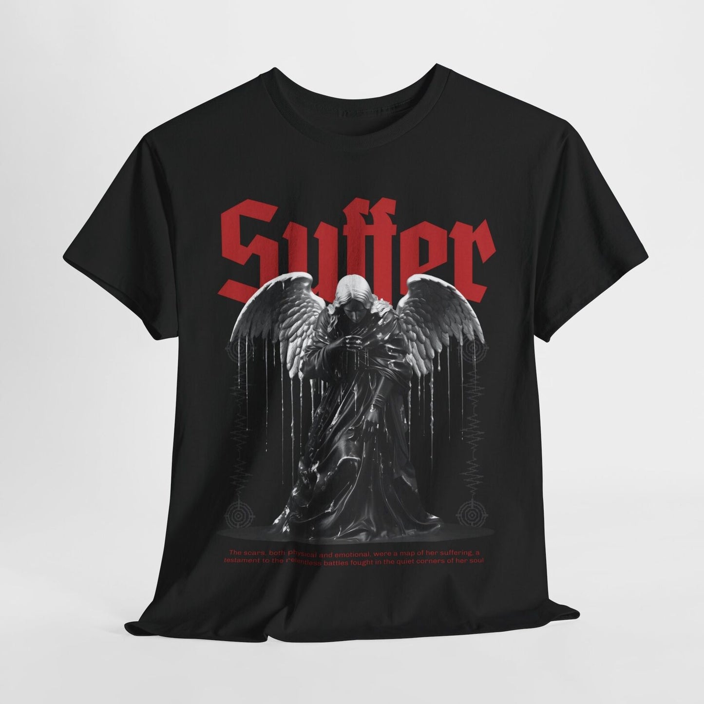 Mens Graphic T-Shirt: Angel Design Featuring Grayscale Art, Suffering Theme More