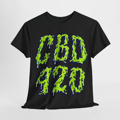 Bold Men's T-Shirt with Dripping CBD 420 Graphic - Street Art Cannabis Design