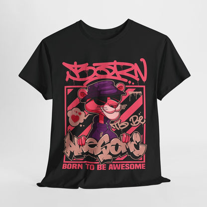 "Men's T-Shirt with Pink Panther Design - Born to Be Awesome Urban Graffiti Art"
