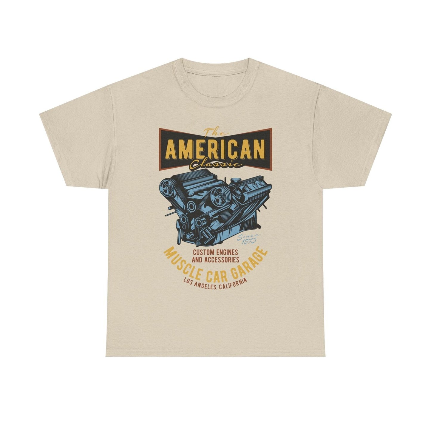 American Classic Muscle Car Garage Men's T-Shirt Custom Engines 1973 Design Tee