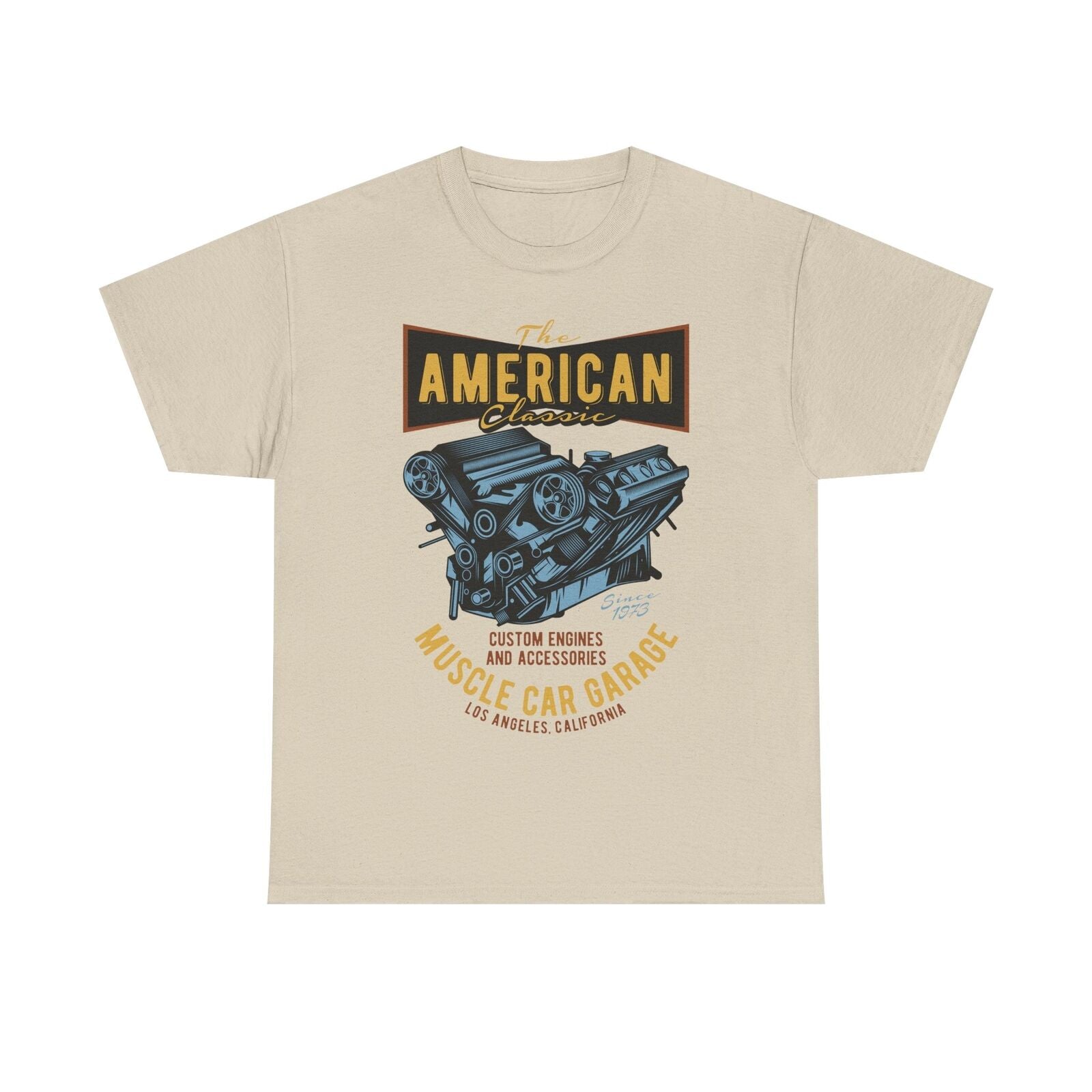 American Classic Muscle Car Garage Men's T-Shirt Custom Engines 1973 Design Tee