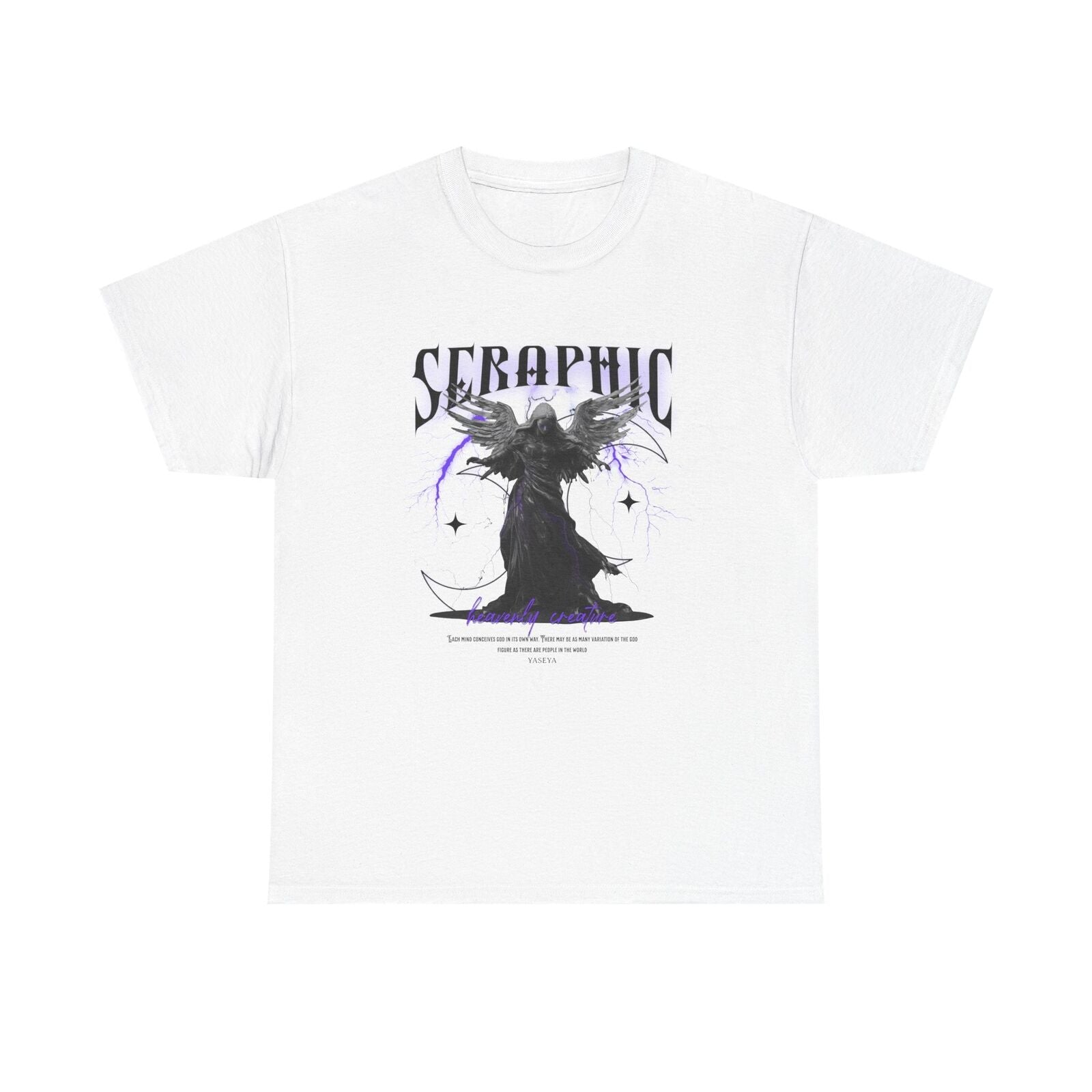 Men's T-Shirt: Dark Angel Design Flowing Black Robe & Golden Accents Graphic Art