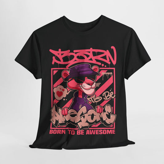 "Men's T-Shirt with Pink Panther Design - Born to Be Awesome Urban Graffiti Art"
