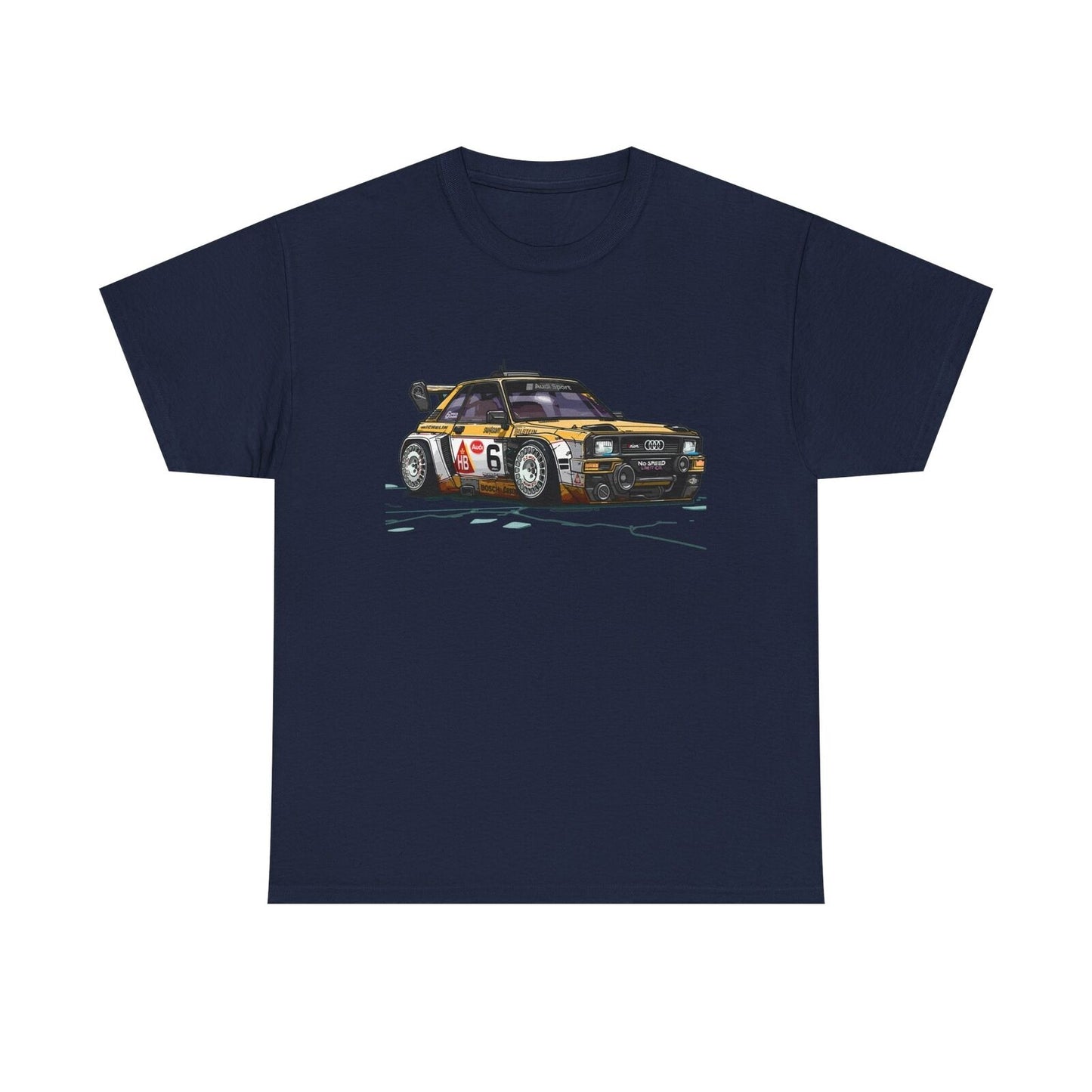 Rev Up Your Style with This Bold Audi Race Car Cartoon T-Shirt Design!