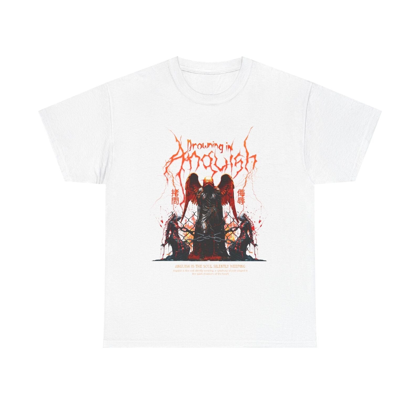 Mens T-Shirt DROWNING IN ANGUISH Angel Design Artful Representation of Suffering