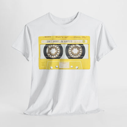 Vintage Sony Cassette Tape T-Shirt - Bright Yellow "Don't Worry Be Happy" Design