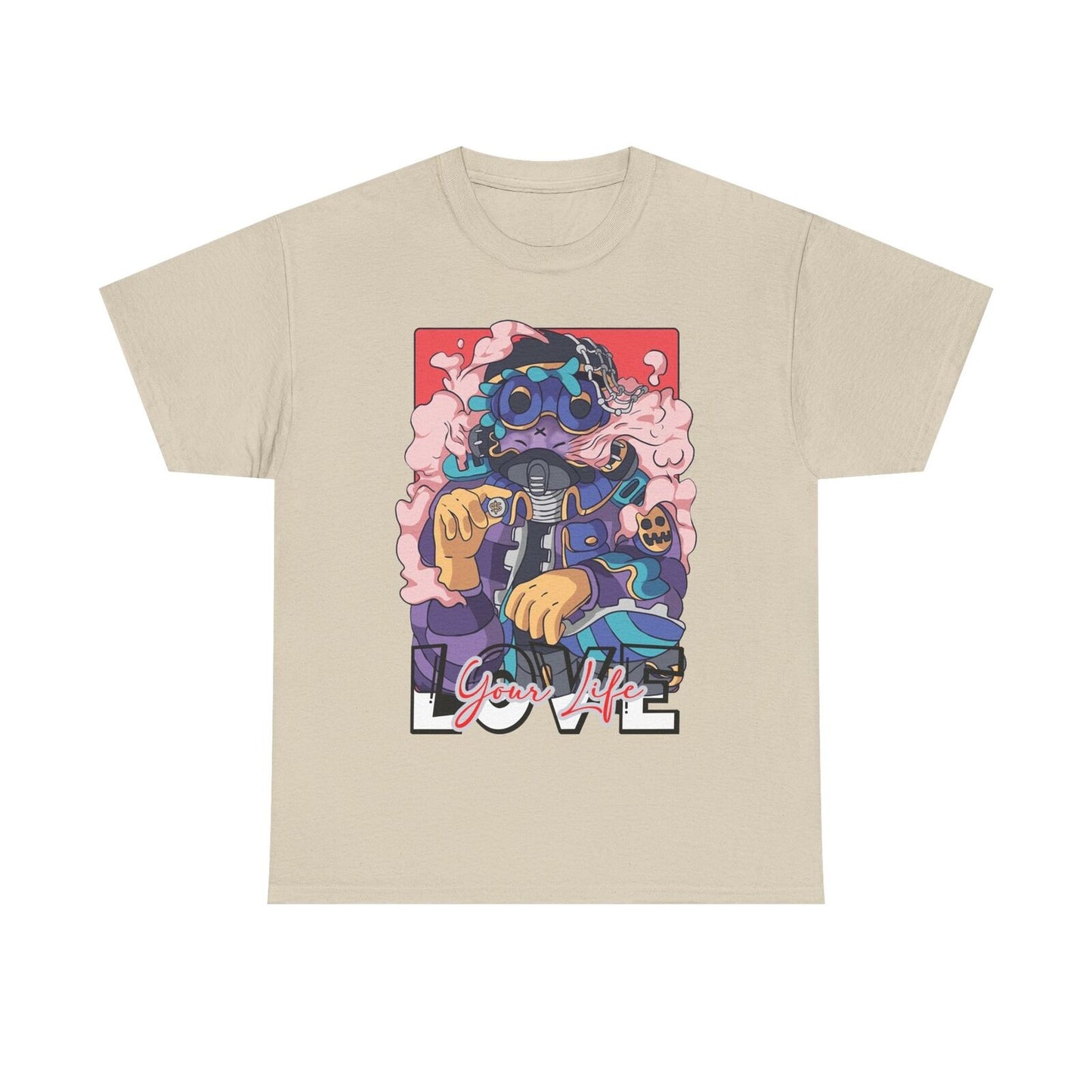 Stylized Men's T-Shirt with Cartoon Character, Love Your Life, Unique Graphics