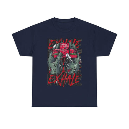"Men's T-Shirt with Bold Zombie Hands Graphic: 'Inhale Exhale' Statement Design"