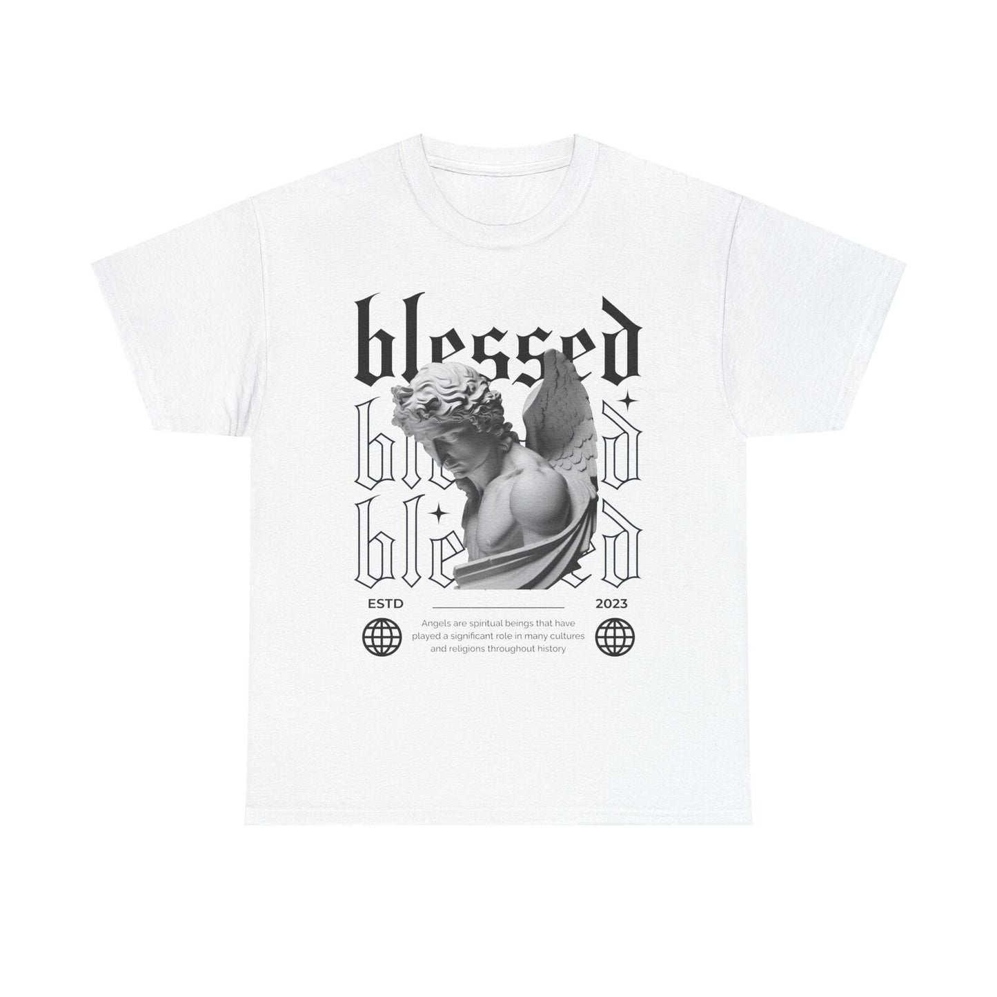 Blessed Men's T-Shirt with Gothic Angel Design - Classic Vintage Style Apparel