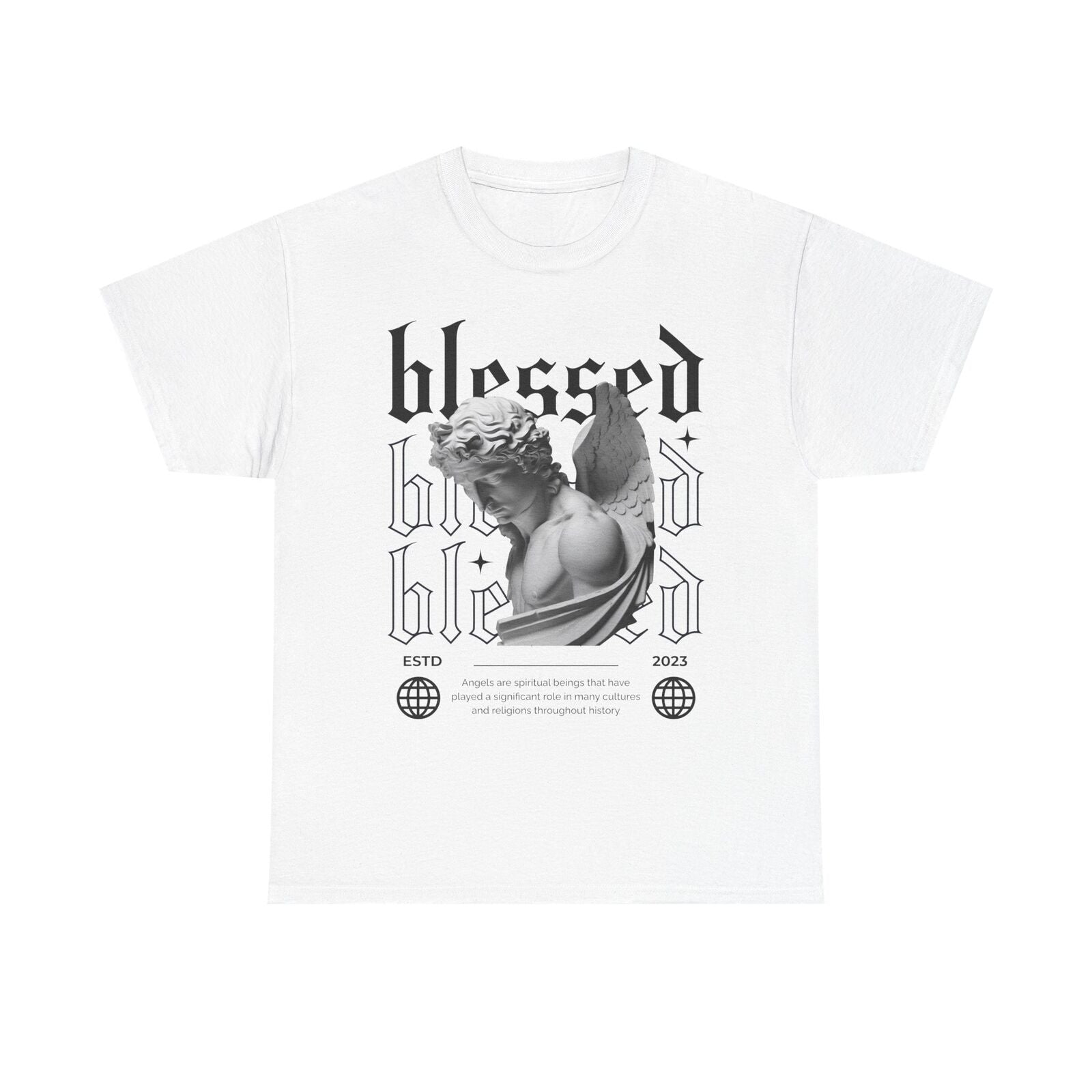 Blessed Men's T-Shirt with Gothic Angel Design - Classic Vintage Style Apparel