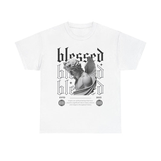 Blessed Men's T-Shirt with Gothic Angel Design - Classic Vintage Style Apparel