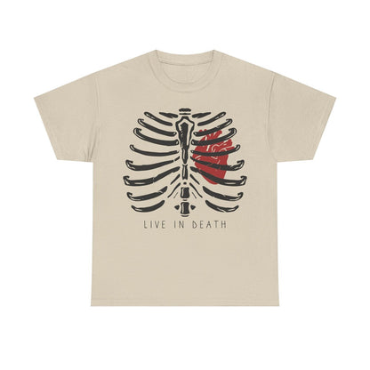 "Live in Death Men's T-Shirt: Bold Ribcage Heart Design, Stylish Unique Apparel"